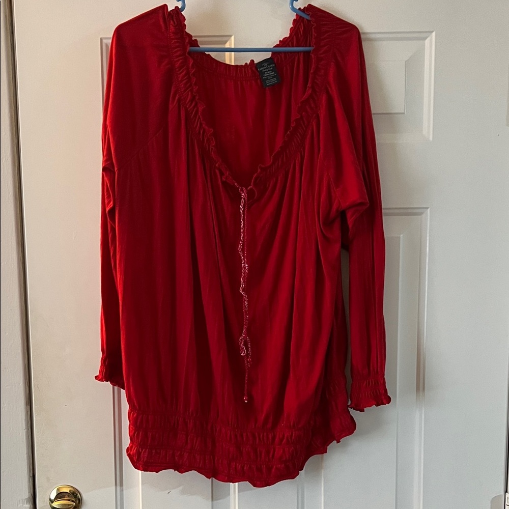 Faded Glory Scarlet Blouse with Ruffle Trim